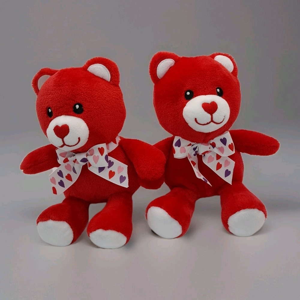 Inter-American Products Red Valentine Teddy‎ Bear Plush 7" Lot of 2 Stuffed